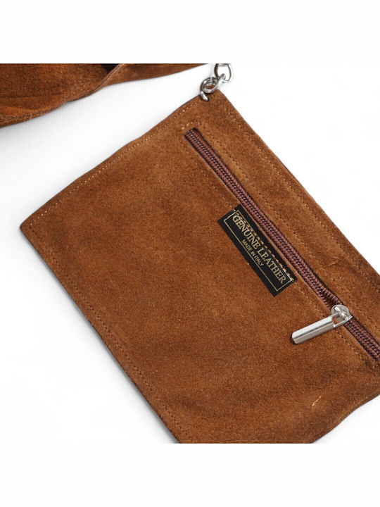 Damen-Shopper aus Leder und Wildleder mit Fransen Dunkles Cognac