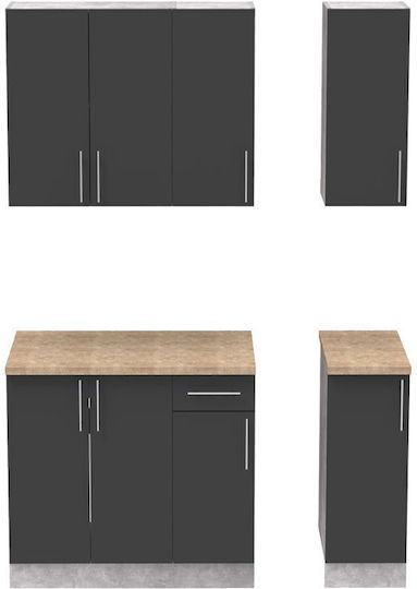 Festa Ii Set Hängeschränke & Bodenschränke Küche mit Arbeitsplatte Gray 120x60x85Stück