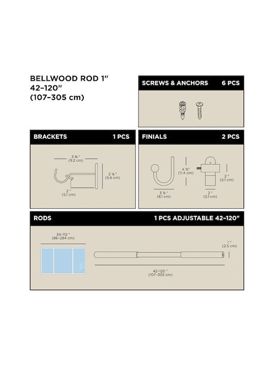 Umbra Extendable Metallic Curtain Pole Bellwood Single Φ38mm 107-305cm Metallic