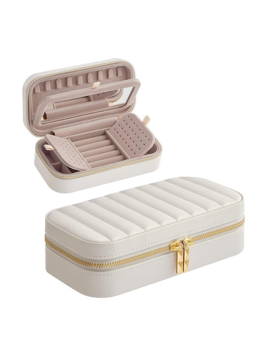 Portable Jewelry Box Mirror Zipper 10.5 X 20.5 X 6 cm Beige Jbc180w01 Songmics