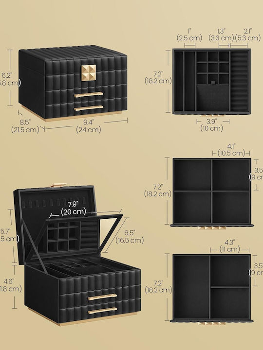 Κοσμηματοθήκη 3 Επιπέδων Καθρέφτη 21,5 X 24 X 15,8 Cm Μαύρο Songmics Jbc183b01