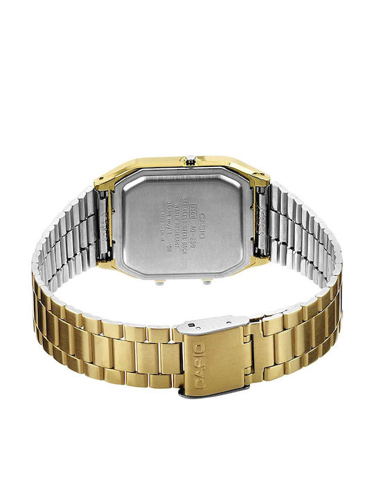 Casio Αναλογικό/Ψηφιακό Ανδρικό Ρολόι 28mm Μπαταρίας με Χρυσό Μεταλλικό Μπρασελέ