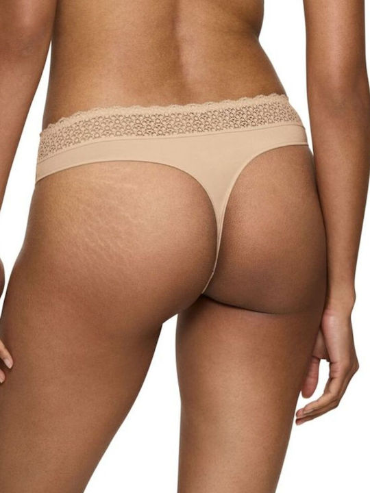Feel Modal Damen Zeichenfolge mit Spitze Beige