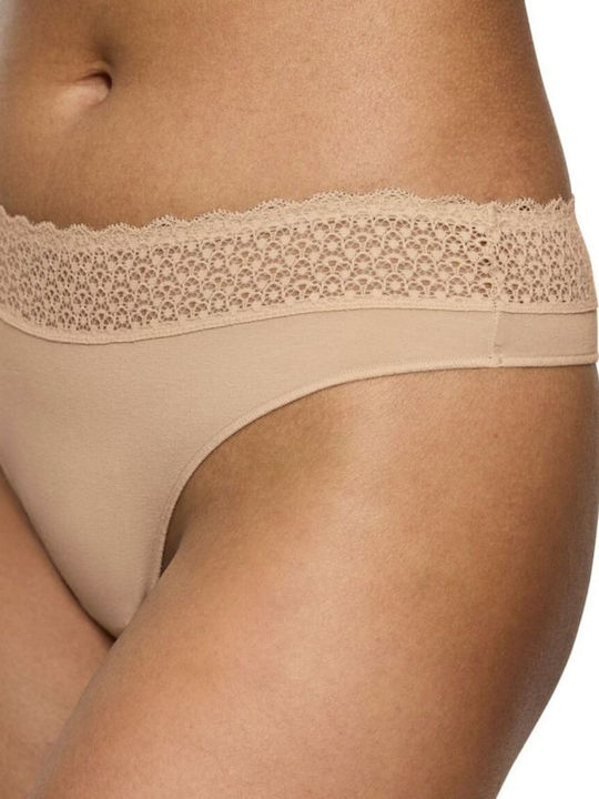 Feel Modal Damen Zeichenfolge mit Spitze Beige
