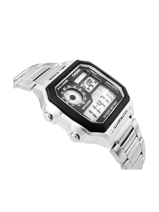 Casio Digital Men's Watch 42mm Battery with Silver Metal Bracelet