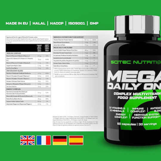 Scitec Nutrition Mega Daily One Πολυβιταμίνη για Ενέργεια, Ενίσχυση του Ανοσοποιητικού & το Νευρικό Σύστημα 60 κάψουλες