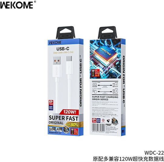 WK Wdc-22 USB-A to Lightning Cable Λευκό 1m