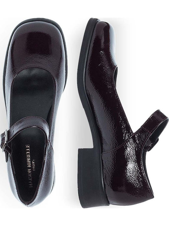 Lederne Damen Ballerinas mit Riemen in Burgundisch Farbe