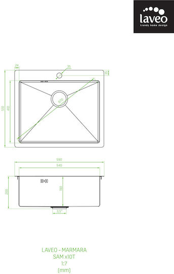 Laveo Marmara Drop-In Kitchen Sink Inox 59x51cm Silver