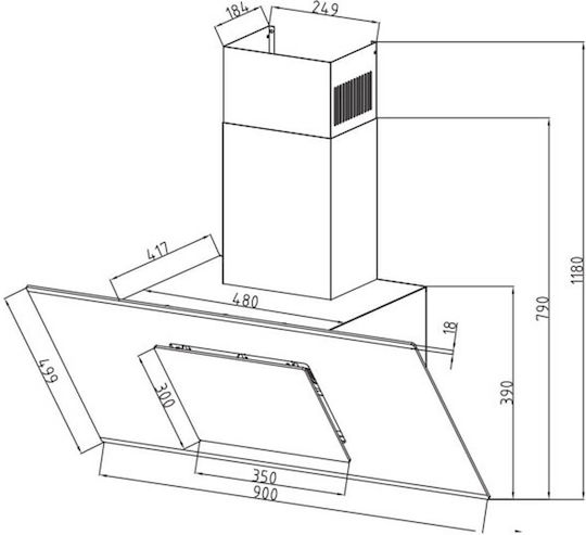 Davoline Feel Glass Απορροφητήρας Καμινάδα 90cm Λευκός