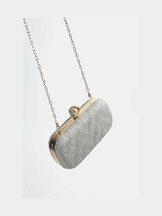 Embossed Glitter Silver Clutch Bag