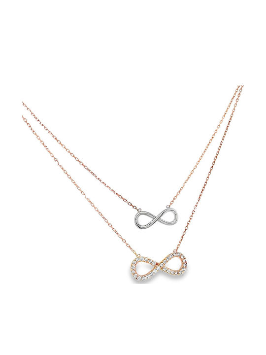 Xryseio Halskette Doppelter Unendlichkeit aus Weißgold 14K mit Zirkon