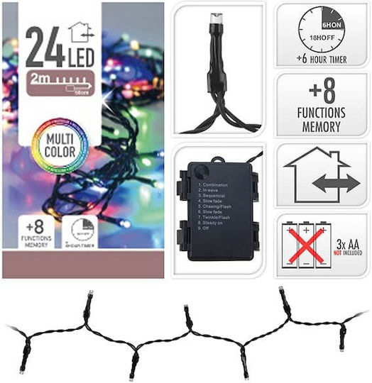 24 Lights LED 1.70m. Multicolor Battery in String 1pcs
