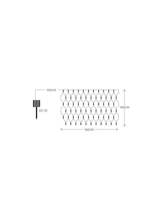 Rețea 60 LED-uri 5mm Panou Solar cu Senzor de Lumină 8 Programe Cablu PVC Verde LED-uri Alb Cald H100 x W100cm Extensie Alimentare 1m IP44