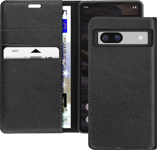 Husă din piele Avizar pentru Google Pixel 7a, tip clapetă, cu suport video, neagră
