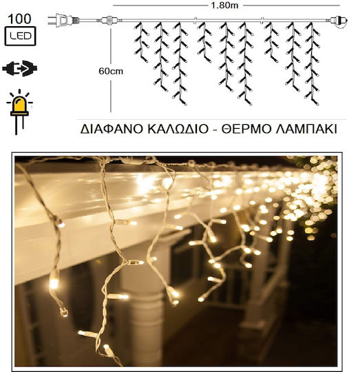 100 Λαμπάκια LED 1.8μ. x 60εκ. Θερμό Λευκό τύπου Βροχή