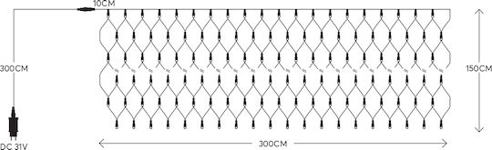 160 Светлини LED 3m. x 150бр Топъл бял тип Мрежа 1бр