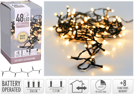 48 Λαμπάκια LED 3.5μ. Θερμό Λευκό Μπαταρίας σε Σειρά