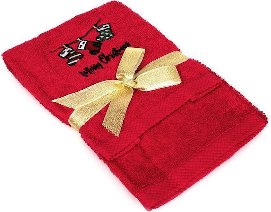 Dimcol Christmas Towel Set 2 Pieces 30x50 50x90 Christmas Socks Red 100% Cotton