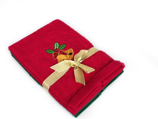 Dimcol Christmas Towel Set 2 Pieces 40x60 Bells Red-Green 100% Cotton