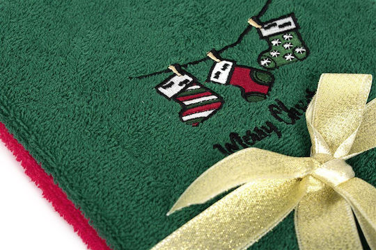Dimcol Χριστουγεννιάτικο Σετ Πετσέτες 2 Τεμ 40x60 Christmas Socks Κόκκινο-πράσινο 100% Cotton