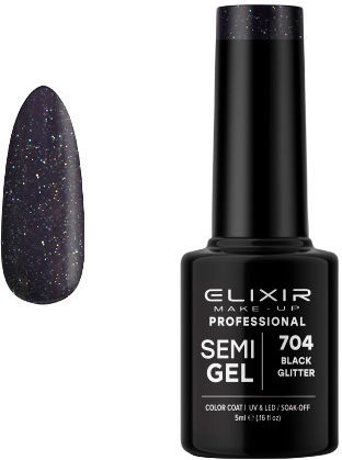 Elixir Semi Gel Хибриден Лак за Нокти 704 Black с Glitter 5мл 1бр