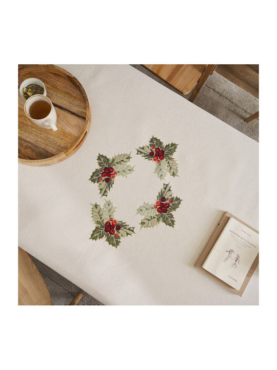 Gofis Home Christmas Tablecloth Fabric Beige L135xW180cm.