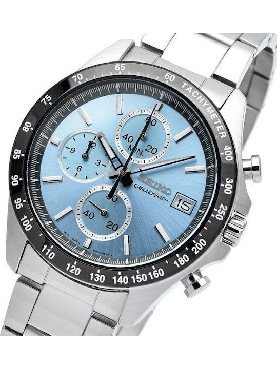 Seiko Ανδρικό Ρολόι 42mm Χρονογράφος Μπαταρίας με Ασημί Μεταλλικό Μπρασελέ