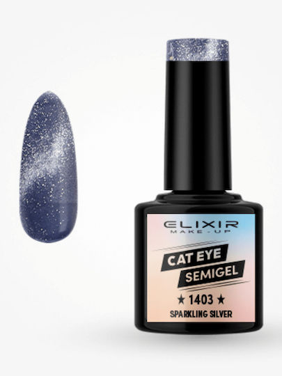 Elixir Semi Halb-permanenter Nagellack Sparkling Silver #1403 mit Glitter Katzenauge 8ml 1Stück