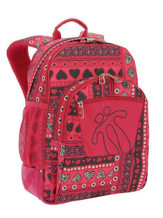 Totto Hearts School Backpack for Elementary Red with Water Bottle Holder