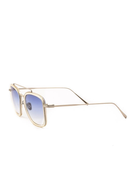 Les Pieces Uniques Unisex Sunglasses with Gold Metal Frame and Blue Gradient Mirror Lens Lpu-ginko-c80