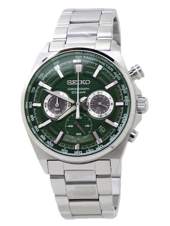 Seiko Sports Ανδρικό Ρολόι 41mm Χρονογράφος Μπαταρίας με Ασημί Μεταλλικό Μπρασελέ