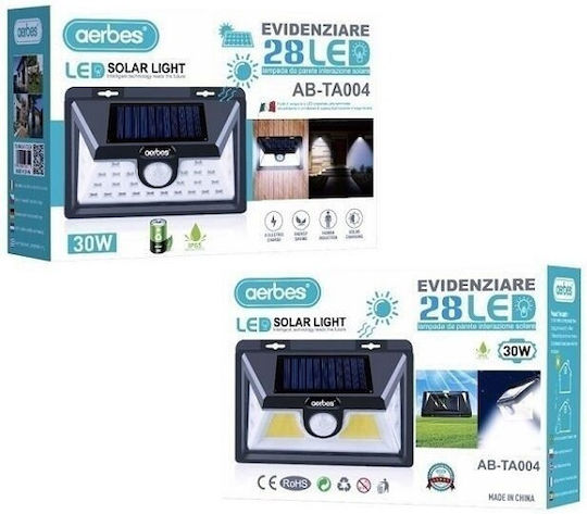 Aerbes Wall Mounted Solar Light 30W with Motion Sensor, Photocell and Remote Control IP67 13cmx10cmx6.4cmcm