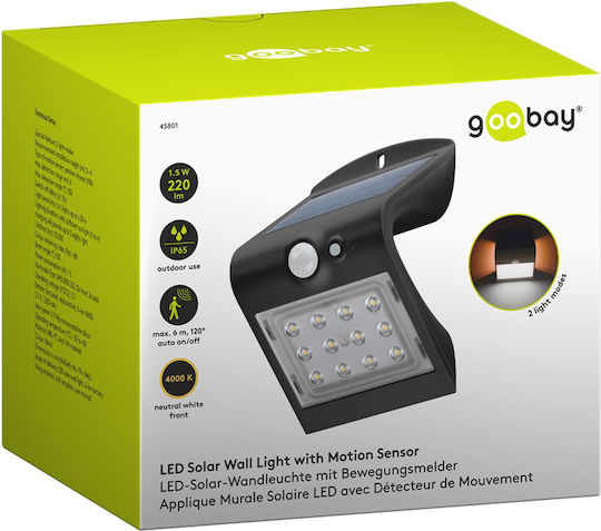 Goobay Montat pe perete Lampă Solară 1.5W 220lm Alb Natural 4000K cu Senzor de Mișcare și Fotocelulă IP65 14.45bucx7.9buccm