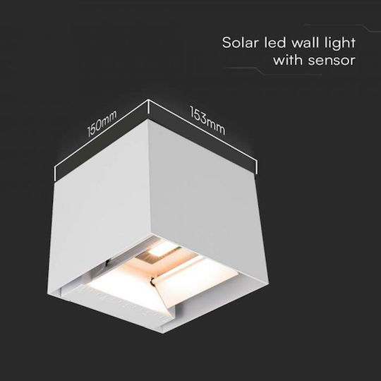 V-TAC Wall Mounted Solar Light 9W 860lm with Warm White Light 3000K IP65 15cmx15.3cmx15cmcm