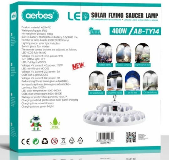 Aerbes Hanging Solar Light 400W with Cold White Light 6500K IP55 36cmx13cmx36cmcm