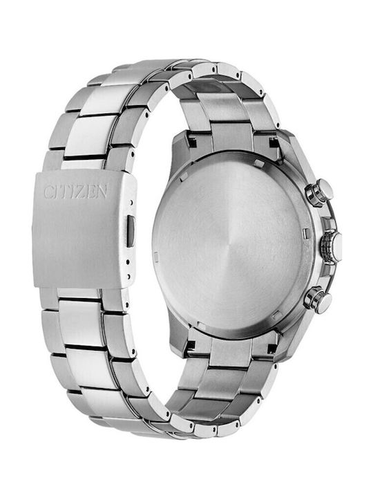 Citizen Ανδρικό Ρολόι 43mm Χρονογράφος Eco - Drive με Ασημί Μεταλλικό Μπρασελέ