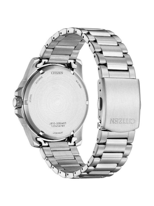Citizen Ανδρικό Ρολόι 42mm Eco - Drive με Ασημί Μεταλλικό Μπρασελέ
