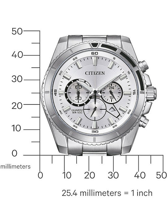 Citizen Men's Watch 44mm Chronograph Battery with Silver Metal Bracelet
