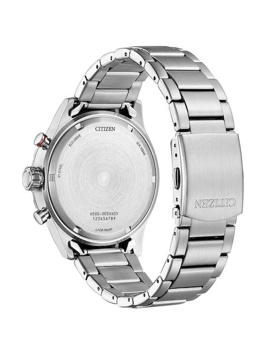 Citizen Ανδρικό Ρολόι 44mm Χρονογράφος Eco - Drive με Ασημί Μεταλλικό Μπρασελέ