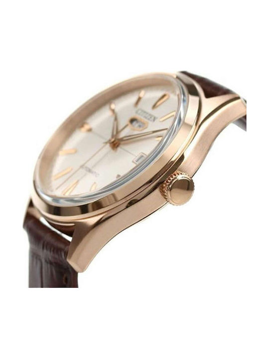 Citizen C7 Series Ανδρικό Ρολόι 40.2mm Αυτόματο με Καφέ Δερμάτινο Λουράκι