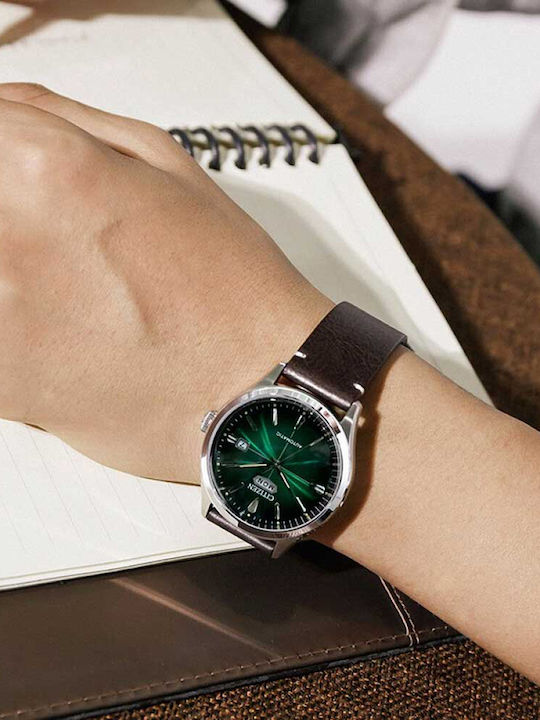 Citizen Ceas Barbatesc 40.2mm Automat cu Curea din Piele Maro
