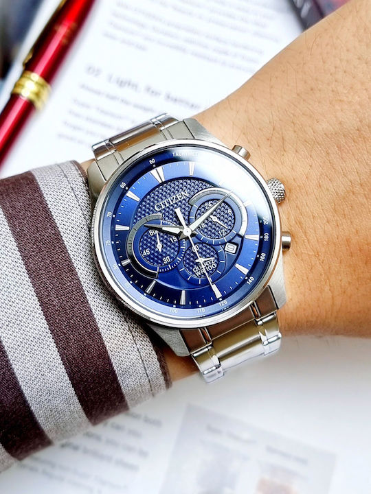 Citizen Ανδρικό Ρολόι 42mm Χρονογράφος Μπαταρίας με Ασημί Μεταλλικό Μπρασελέ