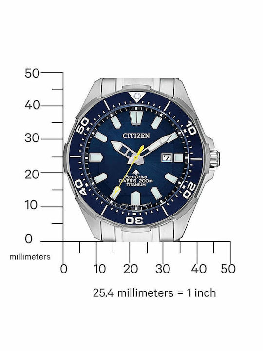 Citizen Promaster Sea Ανδρικό Ρολόι 44mm Eco - Drive με Ασημί Μεταλλικό Μπρασελέ