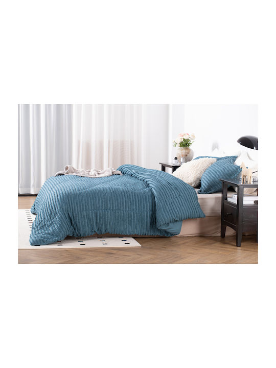 Saray Home Duvet Set Queen with Microfiber Filling 220x240cm Ruffles Petrol Blue 3pcs 200 GSMGsm