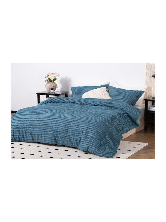 Saray Home Duvet Set Queen with Microfiber Filling 220x240cm Ruffles Petrol Blue 3pcs 200 GSMGsm