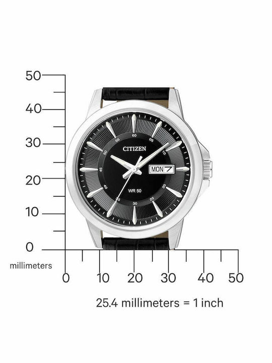 Citizen Ανδρικό Ρολόι 41mm Μπαταρίας με Μαύρο Δερμάτινο Λουράκι