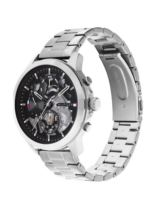 Tommy Hilfiger Henry Ανδρικό Ρολόι 44mm Χρονογράφος Μπαταρίας με Ασημί Μεταλλικό Μπρασελέ