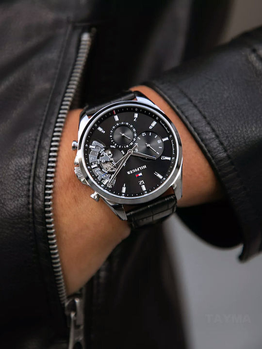 Tommy Hilfiger Baker Men's Watch 44mm Chronograph Battery with Black Leather Strap