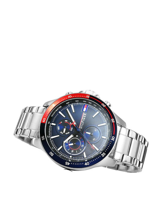 Tommy Hilfiger Bank Ανδρικό Ρολόι 46mm Μπαταρίας με Ασημί Μεταλλικό Μπρασελέ